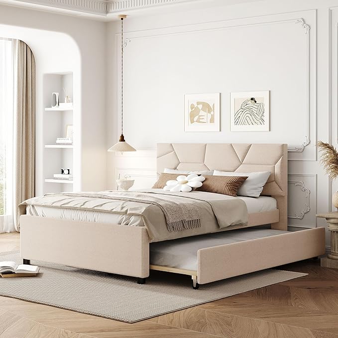 Full Size Upholstered Platform Bed by Unknown