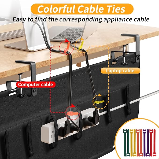 No Drill Under Desk Cable Management Tray, Fabric Cable Management - Image 4
