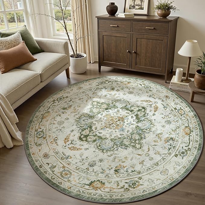 PADOOR 6FT Round Rug, Rugs for Living Room, Soft Green Circle Rug, Machine - Image 5