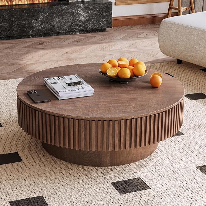 LKTART Round Coffee Table for Living Room, Accent Fluted Drum Coffee Table - Image 4