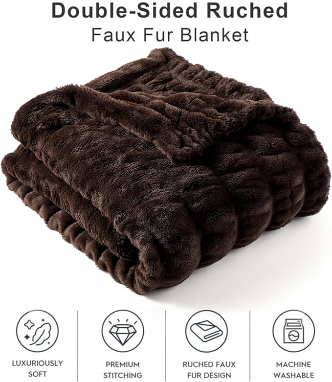 BATTILO HOME Dark Brown Faux Fur Throw Blanket - Image 4