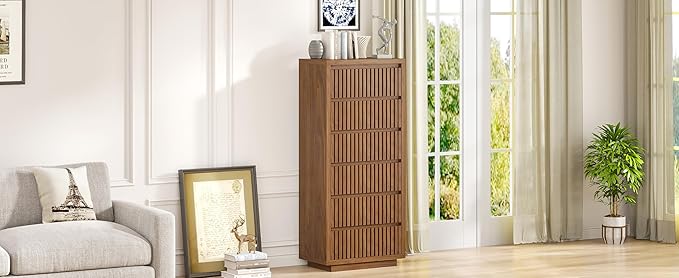Fluted Tall 6 Drawer Dresser, Mid Century Dresser - Image 8