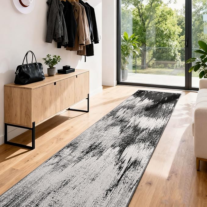 3x8 Hallway Washable Runner Rug: Extra Long Kitchen Runner Non Slip Abstract by OLFRUGDTRUG