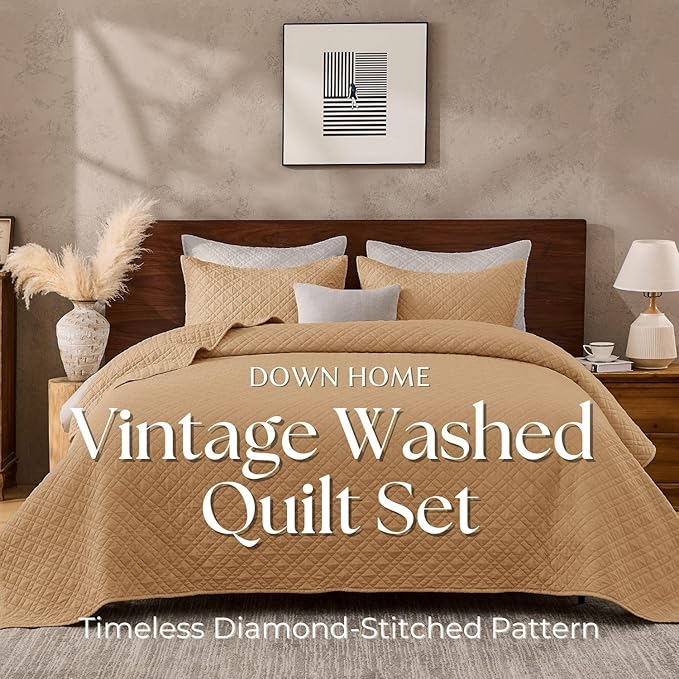 King Quilt Set with Shams Lightweight Quilted Bedspread Coverlet Thin Comforter - Image 2