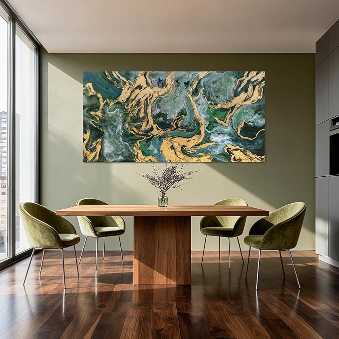 YETHEN WAL Emerald Green Canvas Wall Art, Large Modern Artwork - Image 6