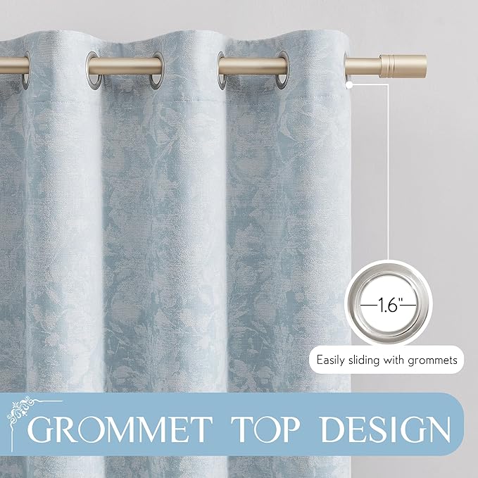 Beauoop Blue Floral Jacquard Blackout Curtains 72 Inches Long 2 Panels - Image 7