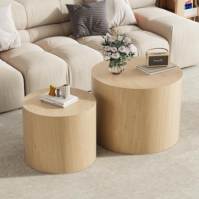 Nesting Coffee Table Set of 2, Round Yellow Nesting Table Modern Circle Coffee - Image 7