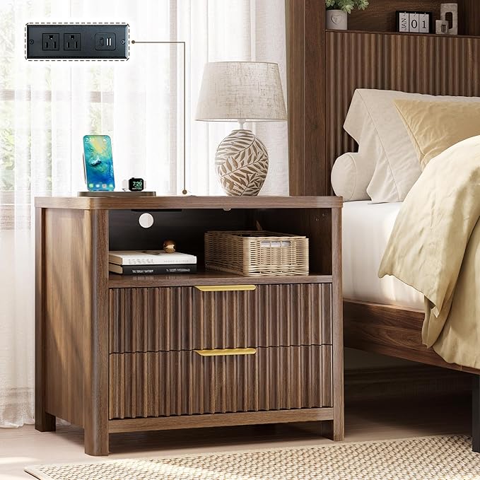 CypBed Night Stand with Charging Station, Bedside Tables with 2 Drawers & by CypBedCozyHomeLiving