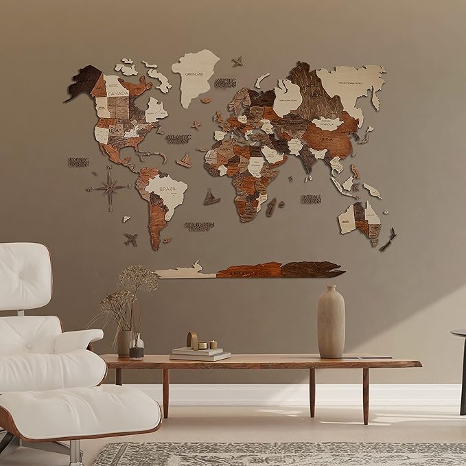 Handmade 3D Wood World Map Wall Art Large Wall Decor Track Your World Travels - Image 8