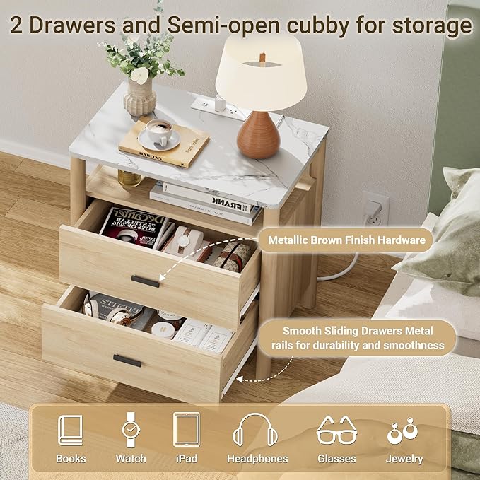 FavourLife Night Stand Set 2, Modern Nightstand - Image 5