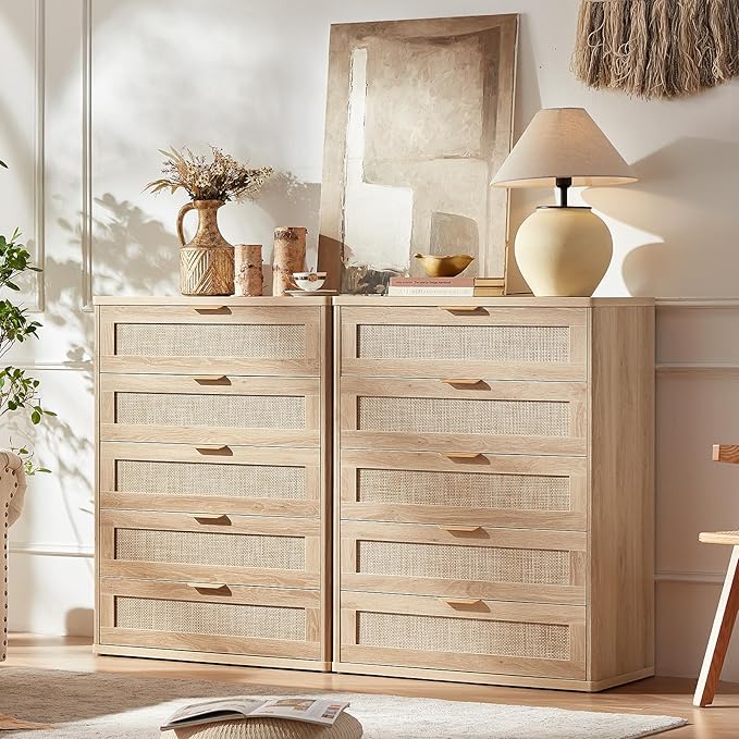 LEYAOYAO Rattan Dresser and Nightstand Sets 3, Boho Wood Dresser - Image 7