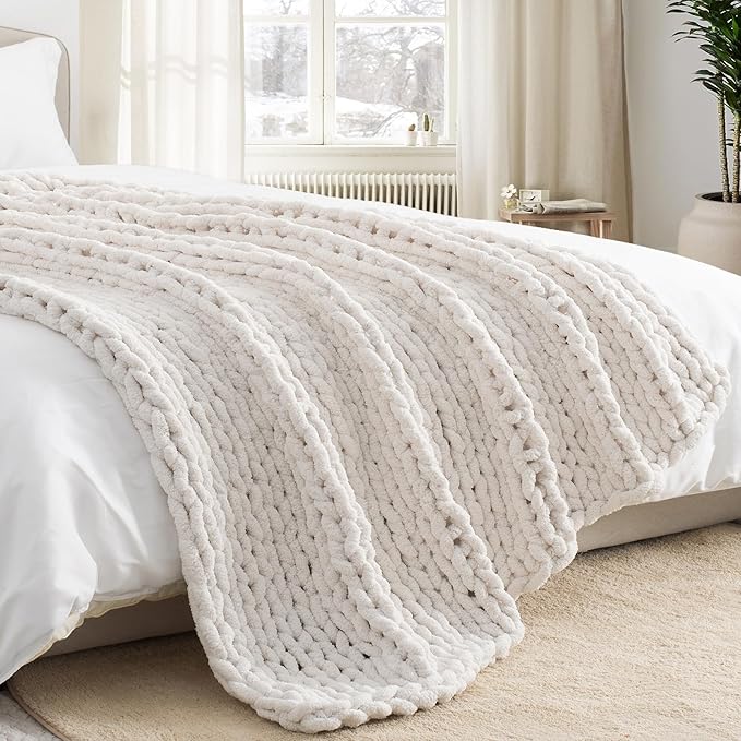 Chunky Knit Throw Blanket 60"X 80", 100% Handmade - Image 8