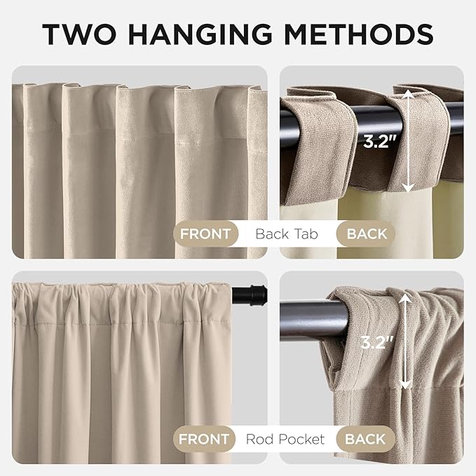Joydeco Light Beige 100% Blackout Curtains 102 Inch 2 Panels, Luxury Thermal - Image 3