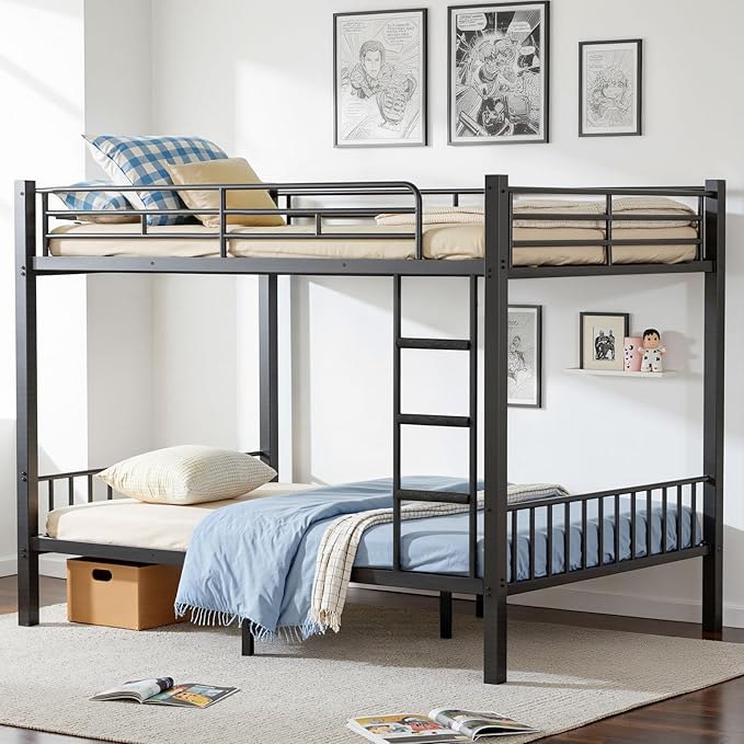 Queen Over Queen Bunk Bed for Adults & Teens, Heavy Duty Metal Bunk Bed by Mixcous