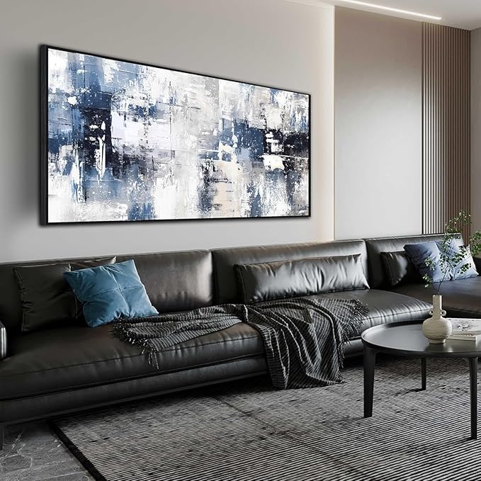 White and Blue Abstract Canvas Wall Art - Image 2