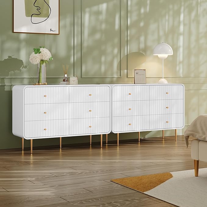 HLR Fluted 6 Drawers Dresser, Dresser TV Stand by HomeDeservesaRelaxLiving