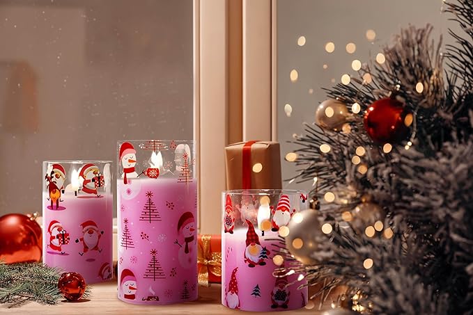 Eywamage Pink Christmas Flameless Pillar Candle - Image 7