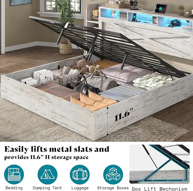 AMERLIFE King Size Lift Up Storage Bed Frame, 45.1" LED Bed Frame - Image 3