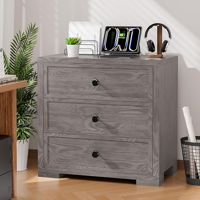 COWMOU Nightstand with Drawers 3 Drawer Night Stand with Charging Station - Image 9