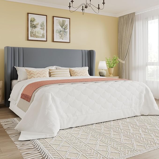 SHA CERLIN King Size Velvet Upholstered Platform Bed Frame by SHACERLIN