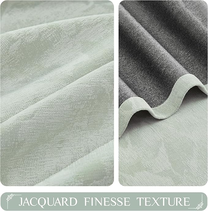 Beauoop Green Floral Jacquard Blackout Curtains 72 Inches Long 2 Panels - Image 3