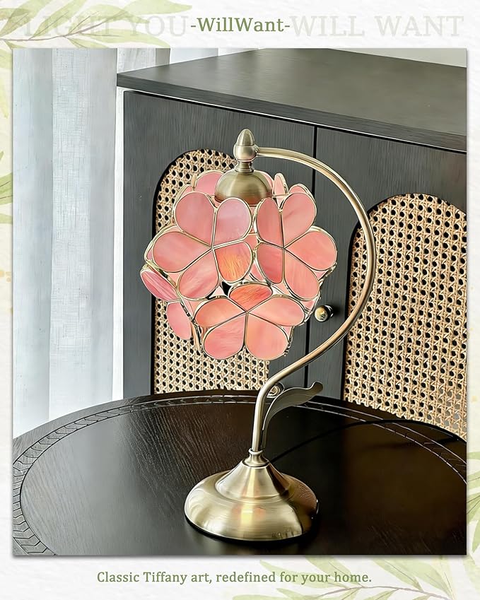Tiffany Style Flower Table Lamp, Vintage Cherry Blossom Stained Glass Lamp - Image 4