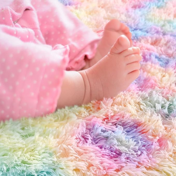 Noahas Fluffy Rainbow Rugs for Bedroom Girls, Shag Hallway Runner Rug, Small - Image 4