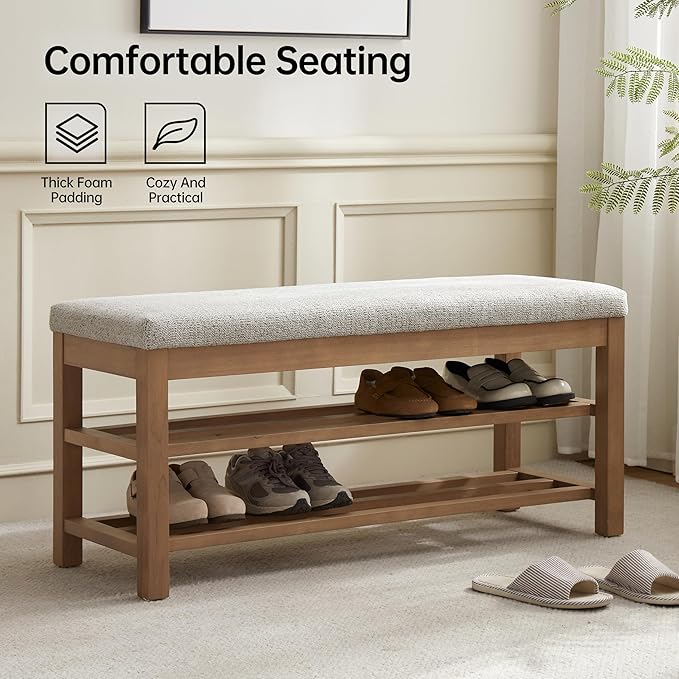 VKNOW Entryway Bench, 44.3” Upholstered Shoe Bench - Image 3
