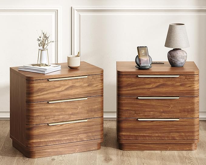 Nightstand Bedside Table with 3 Storage Drawers, Modern Wide End Table Side - Image 8