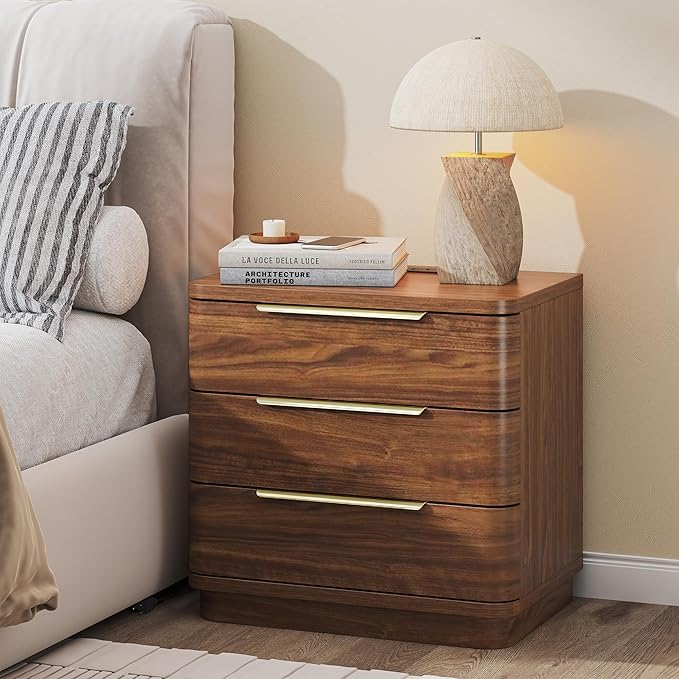 Nightstand Bedside Table with 3 Storage Drawers, Modern Wide End Table Side by beronbaer