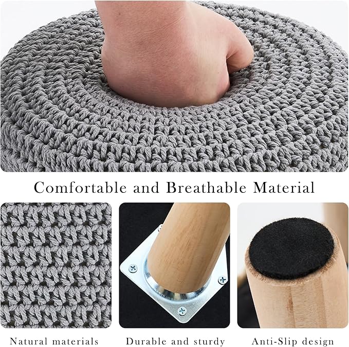 LGENHOOM Boho Ottoman Foot Stool Cotton Knitted Round Pouf Ottoman Foot Rest - Image 6