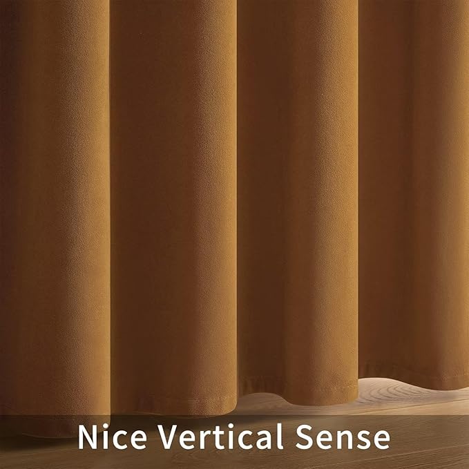 Joydeco Camel Brown Velvet Curtains 96 inch Length 2 Panels, Luxury Blackout - Image 8