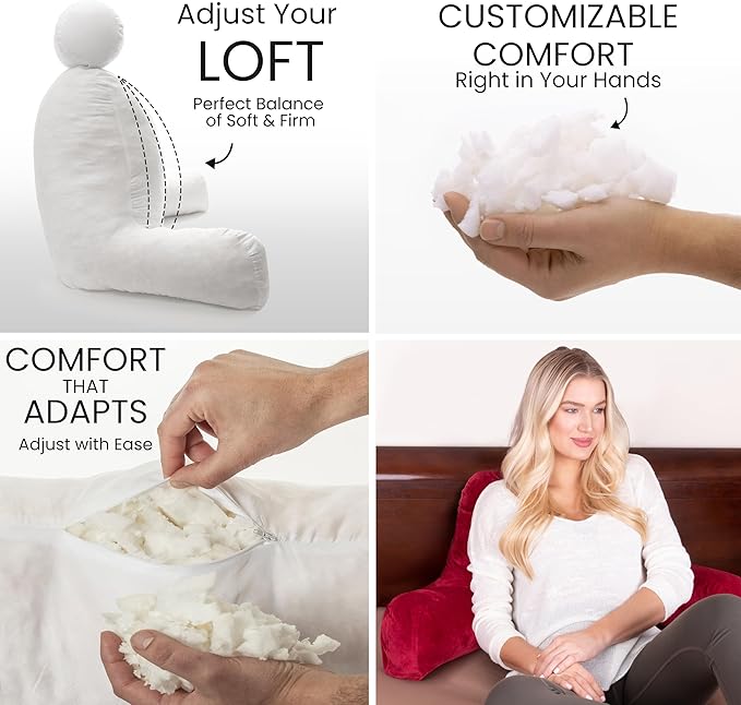 Husband Pillow Red, Original Reading Pillow in Bed Rest Chair, Shredded Memory - Image 6