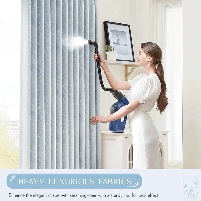Beauoop Blue Floral Jacquard Blackout Curtains 96 Inches Long 2 Panels - Image 7