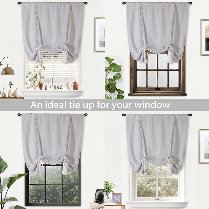 DriftAway Double Layer Linen Blackout Tie Up Curtains Thermal Insulated Fully - Image 6