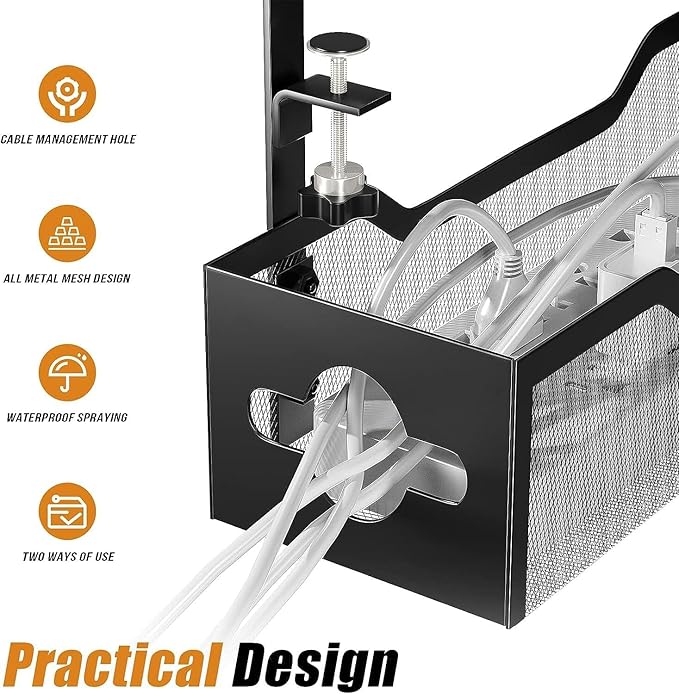 Under Desk Cable Management Tray 15.95", Quszmd Cable Organizer No Drill - Image 7