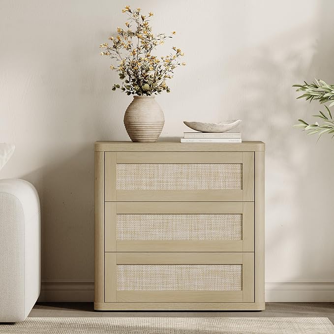 SICOTAS Rattan Night Stand Set of 2, Oversized 3-Drawer Nightstand, Large - Image 9