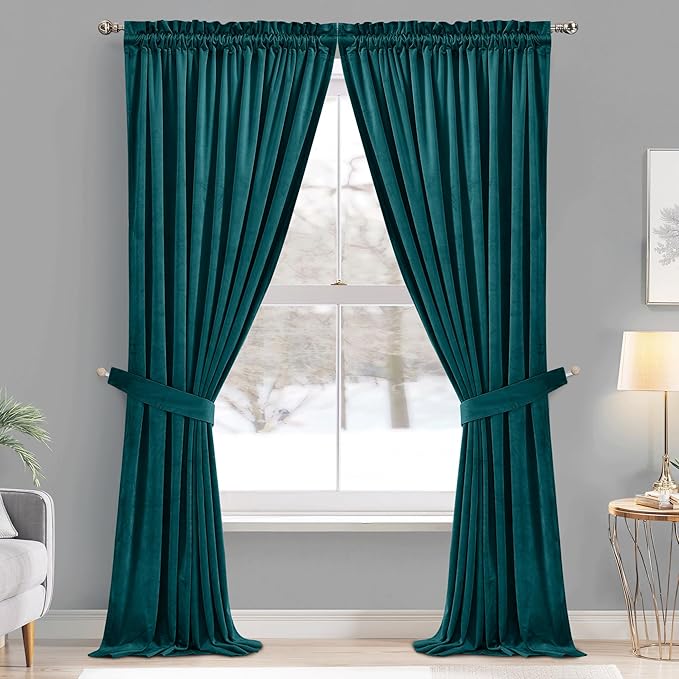 StangH Velvet Teal Curtains for Bedroom, Super Soft Room Darkening Thermal - Image 2
