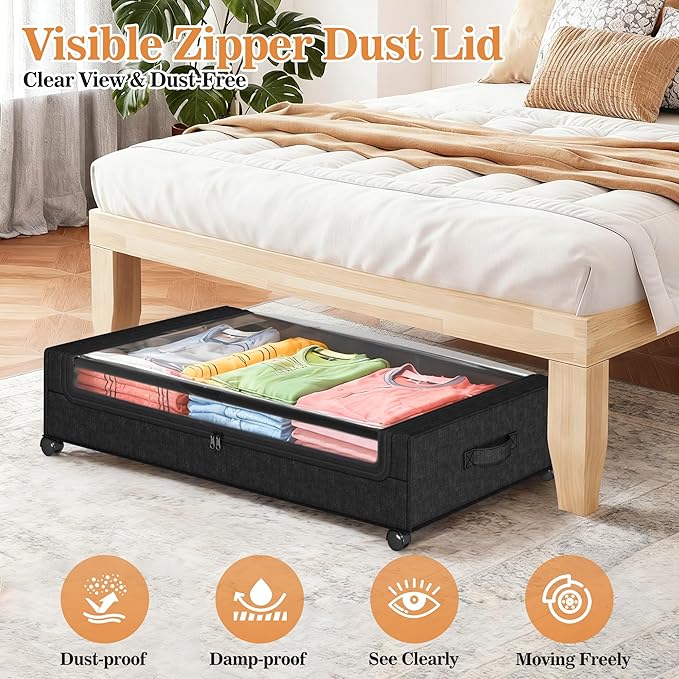 2 Pack Under Bed Storage with 4 Dividers, Large Under Bed Storage Containers - Image 9