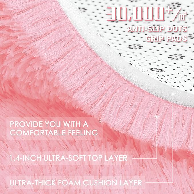OLANLY Pink Round Rugs for Bedroom - Image 6