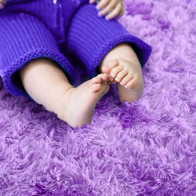 Noahas Oval Fluffy Purple Rug 2.6X5.3 Small Kids Rugs - Image 4