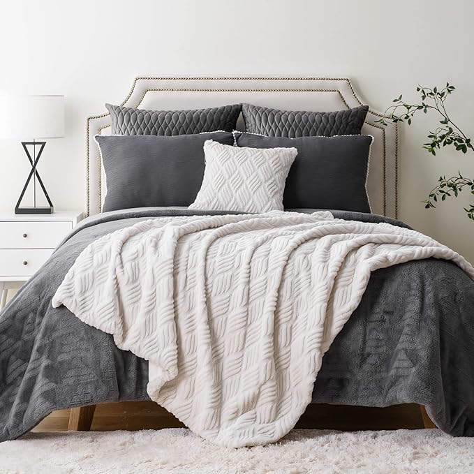 BATTILO HOME White Faux Rabbit Fur Blanket - Image 4
