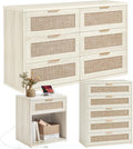 LEYAOYAO Rattan Dresser and Nightstand Set of 3, Boho Wood Dresser by LEYAOYAO-Findtheshiningpointofyourideallife%EF%BC%81