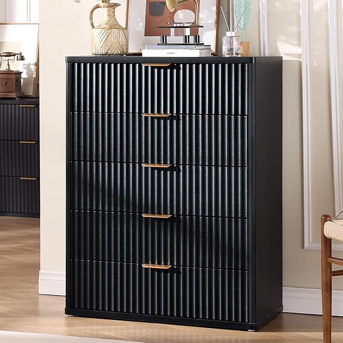 LEYAOYAO Fluted 5 Drawers Dresser Set of 2, Curved Profile Dresser TV Stand - Image 3