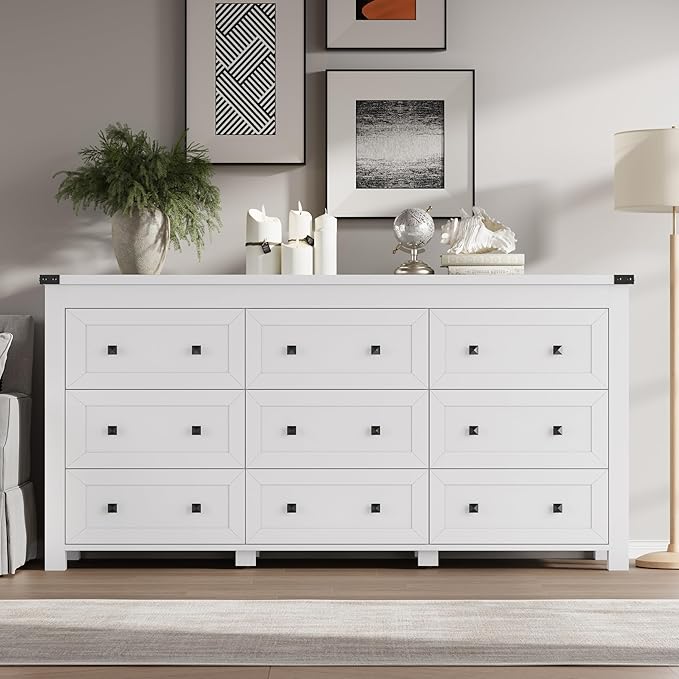 BORNOON 9-Drawer Dresser, Modern Wooden Storage Chest of Drawers, Dresser TV - Image 3