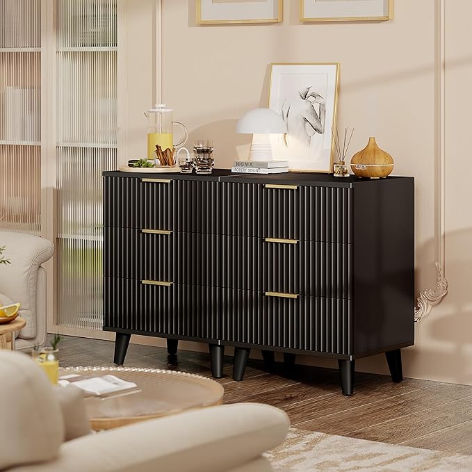 Lulive Wood Nightstand Set of 2 Fluted Dresser - Image 2