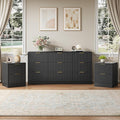 9 Drawer Dresser & Nightstand Set 3-Piece, 63” Wide Fluted Bedroom Dresser Set by NOVAMAISON