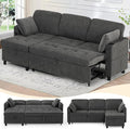84" Fabric Pull Out Sofa Bed w/Adjustable Backrest, L-Shape Modern Sleeper Sofa by LESOFAIR
