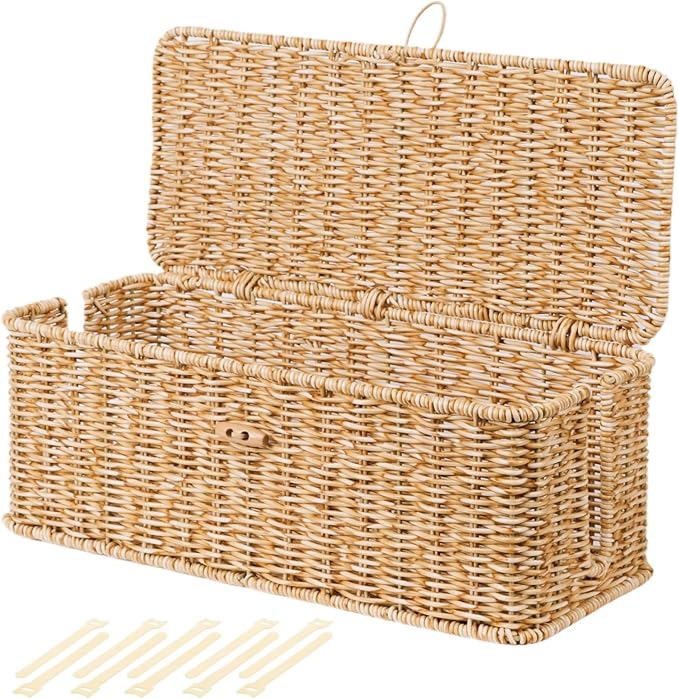 BROWNLILY Cable Management Box, Rattan Style Cord Organizer by Unknown