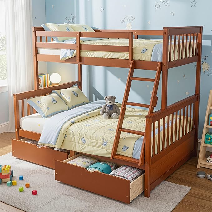 Merax Wood Bunk Bed with Drawers, Convertible Wood Bunk Bed with Ladders and by Merax